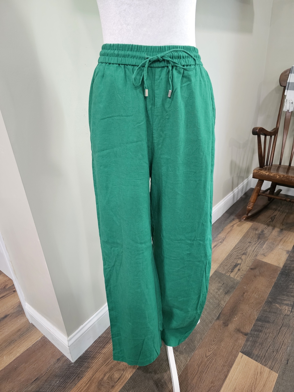 Zara Green Drawstring Wide-Leg Pants